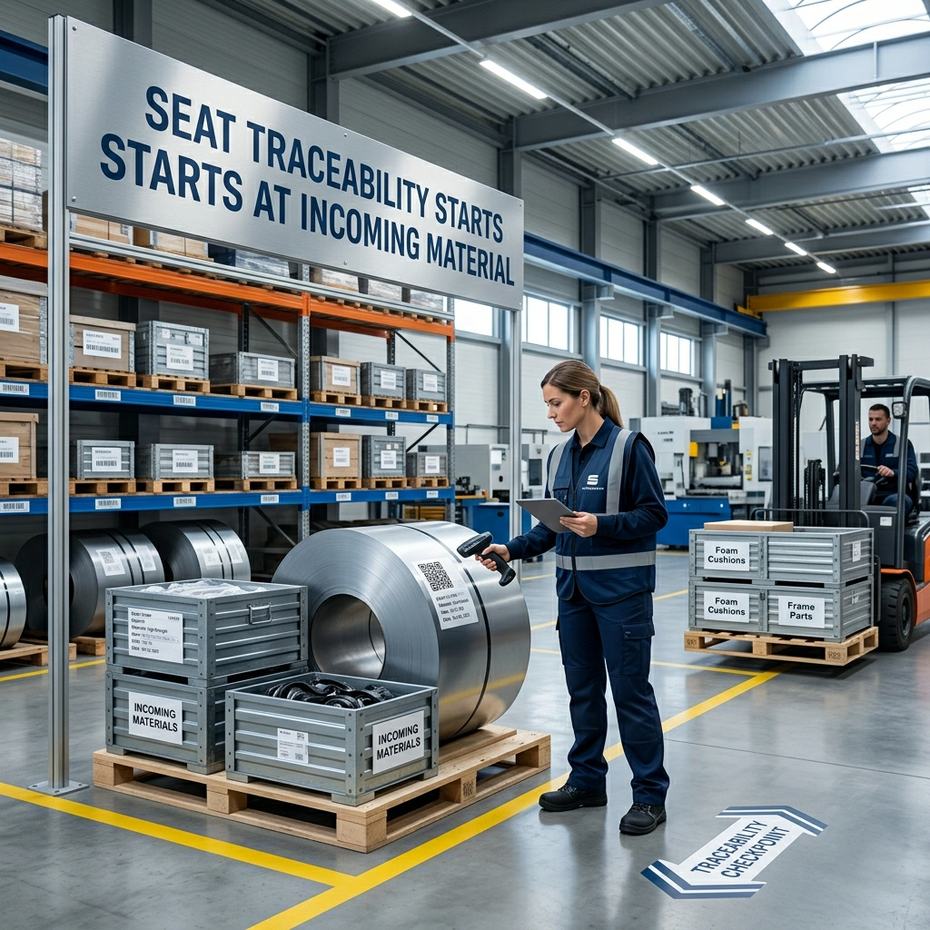 Goods-in bay where incoming steel for seat frames is checked at the plant