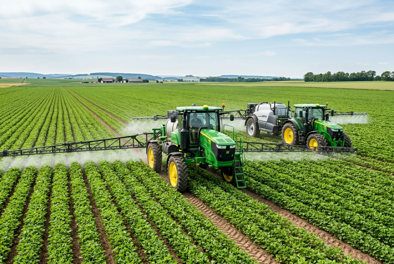 Agricultural machinery seat in a self-propelled sprayer cab with the control console alongside